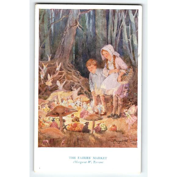 Margaret W. Tarrant 'The Fairies' Market' Fantasy Artist Postcard - Picture 1 of 2